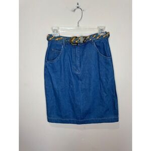 Vintage BFA Classics Denim Pencil Skirt Sz 8 w/ Leegin Denim and Raffia Belt